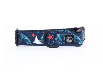 Spotted Eagle Ray Dog Collar | Marine Life Pet Collar |Collar Stainless Steel | Black Metal Collar | Girl Dog Collar | Summer Pet Gear