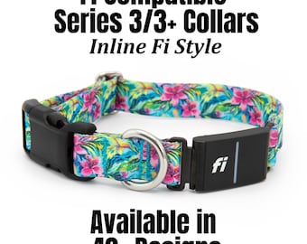 Collar para perro compatible con Fi 3/3+: Disponible en más de 40 estampados, correa de poliéster resistente, banda con rastreador GPS.