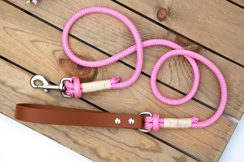Rose Pink Rope Leash Customizable Paracord Dog Lead Etsy