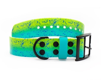 1,5 ""wasserdichtes BioThane® Hundehalsband mit UV-Druck: Gemustertes BioThane-Halsband mit Edelstahl- oder Schwarzmetall-Hardware, Farbe anpassbar."