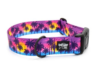 Sunset Beach Buckle Dog Collar Or Martingale: Tropical Durable Polyester Webbing, Ocean Themed Pet Accessories
