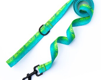 Green Mahi Dog Leash: Water Resistant Polyester Lead with Black Metal Hardware