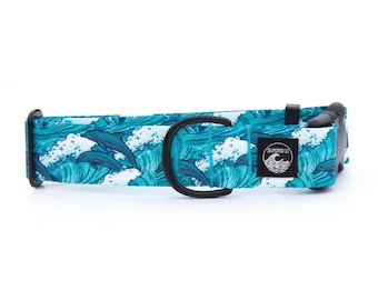 Dolphin Dog Collar: Marine Life, Stainless Steel Hardware