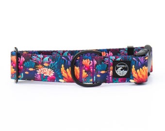 Coral Reef Dog Collar: Tropical Beach Pet Collar, Stainless Steel or Black Metal