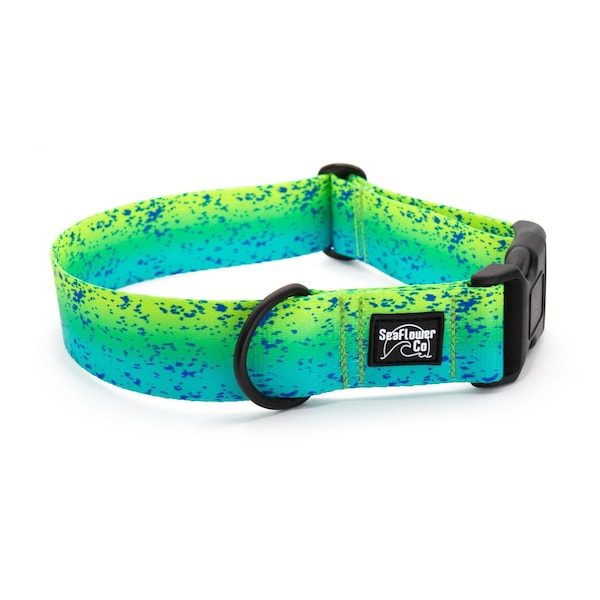 Mahi Fish Buckle Dog Collar or Martingale: Durable Polyester Webbing Beach Themed Pet Accessories