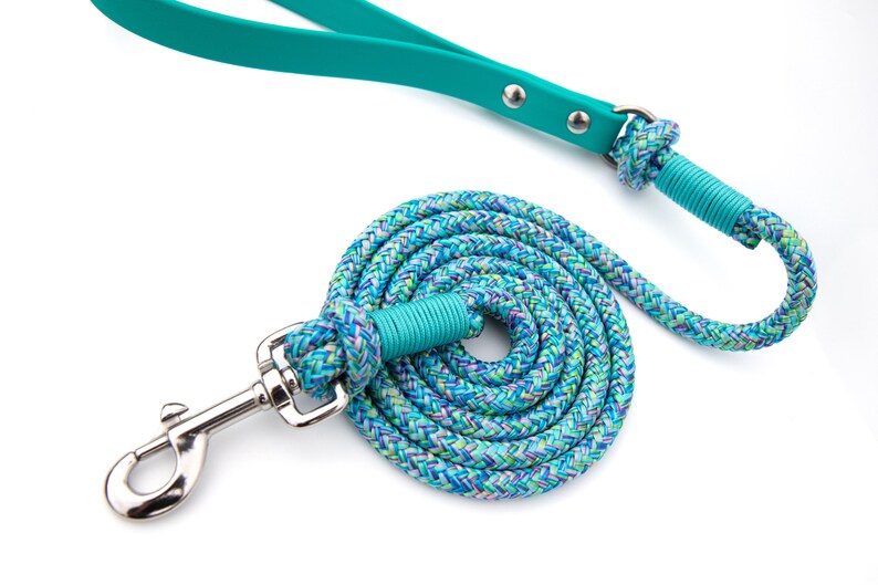 Rope Dog Leash Teal BioThane Dog Leashes Stainless Steel Etsy