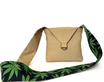 Reversible crossbody satchel/bag. Two bags for the price of one. Canvas and cotton print, size small