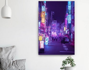 Poster Tokyo a Neon Garden. Cyberpunk citypop night life Wall Art Photographic Print