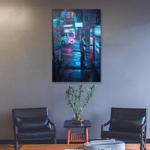 Poster Cigarette Break in the Dark small alley of Tokyo Japan. Wall art for office, living room.
