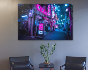 Poster Small Streets of Shinjuku. Narrow alley of Tokyo cyberpunk vaporwave aesthetic.