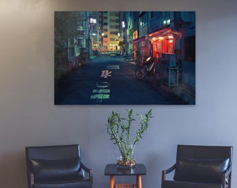 Póster Calle tranquila en Tokio. Ambiente de cine negro en Japón, fotografía callejera. Arte de pared cambiante.