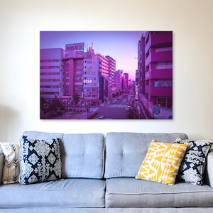 Poster Vaporwave Aesthetic Purple Pastel. Magenta vibe in Tokyo Japan. Cool wall art for gift.