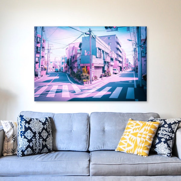 Anime in Real Life Vaporwave Summer Day in Tokyo Residential area Poster. Citypop vibe in japan photographic print for home and office.