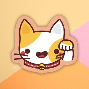 Lucky Cat Sticker, Waterproof Sticker Decal, Cute Cat Gift, Good Luck Gift, Lucky Charm, Maneki Neko Waving Cat