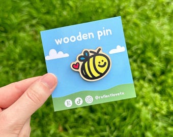 Bee Pin, Wooden Bumble Bee Clutch Pin, 1.5 inch Bug Pin, Cute Insect Synthetic Wood Pin, Honey Bee Gift, Entomologist Gift Badge