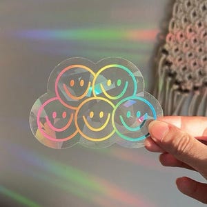 Smiley Face Rainbow Making Suncatcher Sticker, Rainbow Maker Window Decal, Rainbow Happy Face 4 inch Prism Sun Catcher Sticker for Windows
