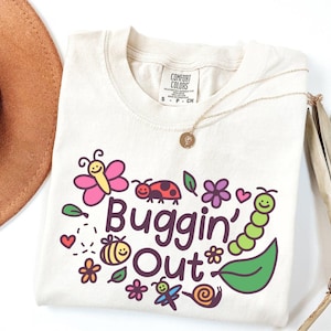 Cute Bug Tshirt, Comfort Colors Buggin&#39; Out Shirt, Insect Tee, Entomologist Gift, Vintage Style Nature Shirt, Botanical Nature Tshirt