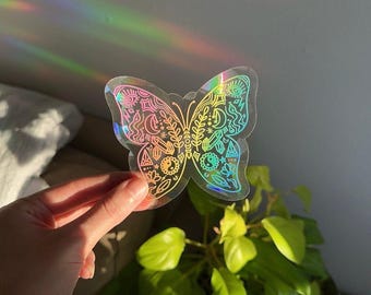 Butterfly Rainbow Making Suncatcher Sticker, Rainbow Maker Window Decal, Rainbow Butterfly 4 inch Prism Sun Catcher Sticker for Windows