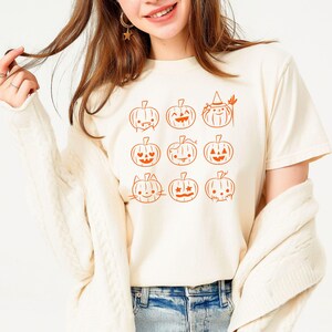 Pumpkin Grid T-Shirt, Fall Comfort Colors Tee, Cute Fall Harvest Unisex Shirt, Vintage Style Jack o Lantern T-Shirt, Cozy Thanksgiving Shirt