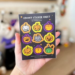 Halloween Pumpkin Sticker Sheet, High Quality Vinyl Stickers Waterproof & Weatherproof, Spooky Cute Journal Stickers, Fall Planner Stickers