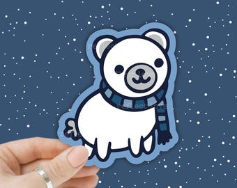 Polar Bear Winter Friends Sticker, Waterproof Sticker Decal, Cute Polar Bear Gift