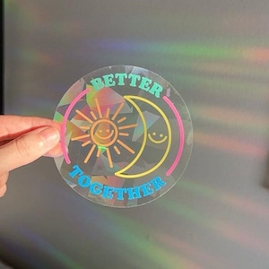 Better Together Suncatcher Sticker, Rainbow Making Window Cling, Moon and Sun 4 inch Prism Decal, Cute Summer Gift for Her, Rainbow Maker
