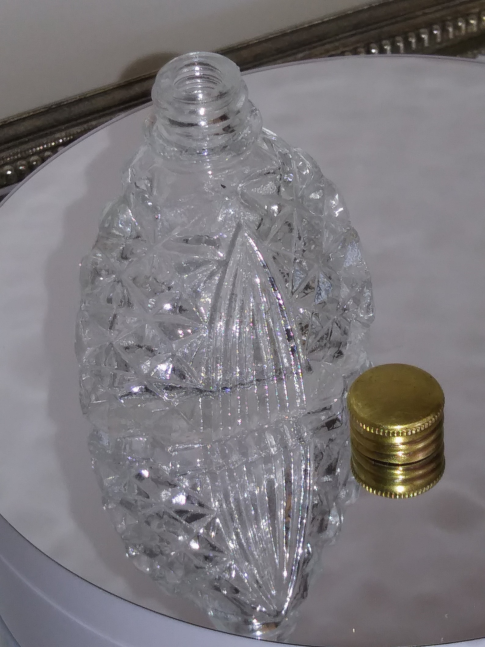 Vintage Cut Crystal Perfume Bottle With Brass Cap Etsy