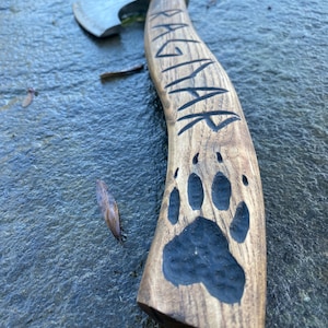 Hand Carved Viking Hatchet - Dogs Names Carved on Handle