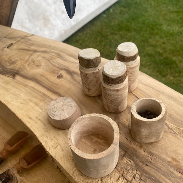 Wooden Storage Pots, Seed, Herb or Medicines