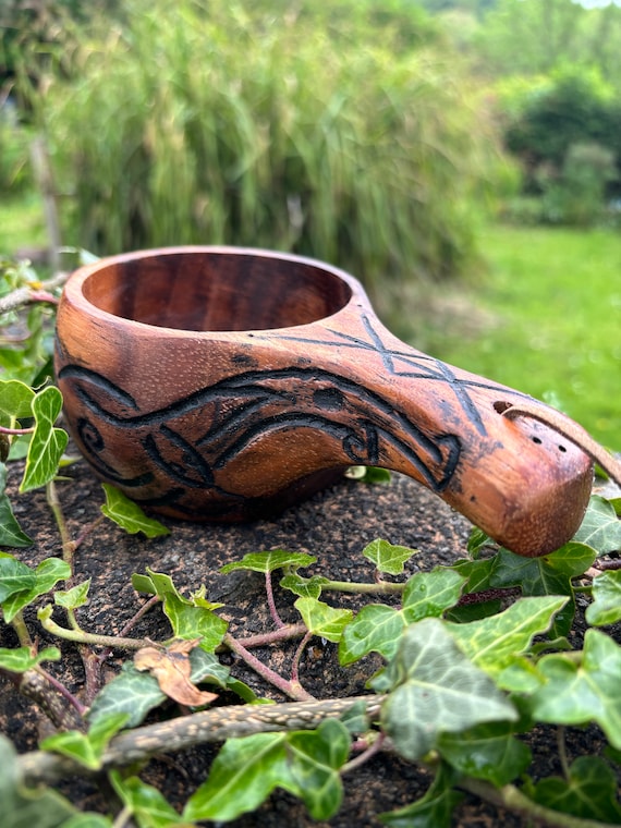 Foxyoo Kuksa - Taza De Madera Para Acampar, Diseño Nórdico De Madera Tradicional, Con Cordón Y Mosquetón, Ligera, Duradera, La Mejor Opción Para Acampar Y Aventura En La Selva: 200 Ml