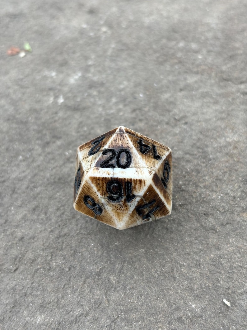 Bone D20 Dice, Hand Stamped