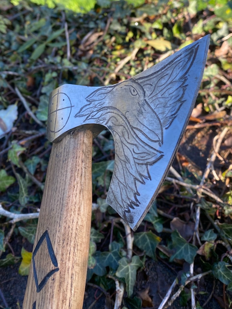 Hand Carved Viking Hatchet - Huginn