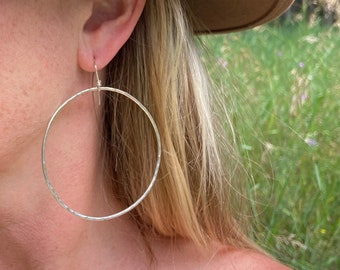 Jumbo Hoops in sterling silver or 14k gold fill, hammered, handmade, Tumbled Heart Designs