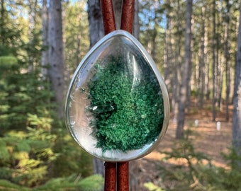 Garden Quartz Bolo Tie in sterling silver on brown leather with silver dusted sterling tips, Handmade, OOAK, Tumbled Heart Designs