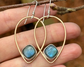 SALE* Labradorite Teardrop earrings, sterling silver and 14k gold fill, handmade, Tumbled Heart Designs