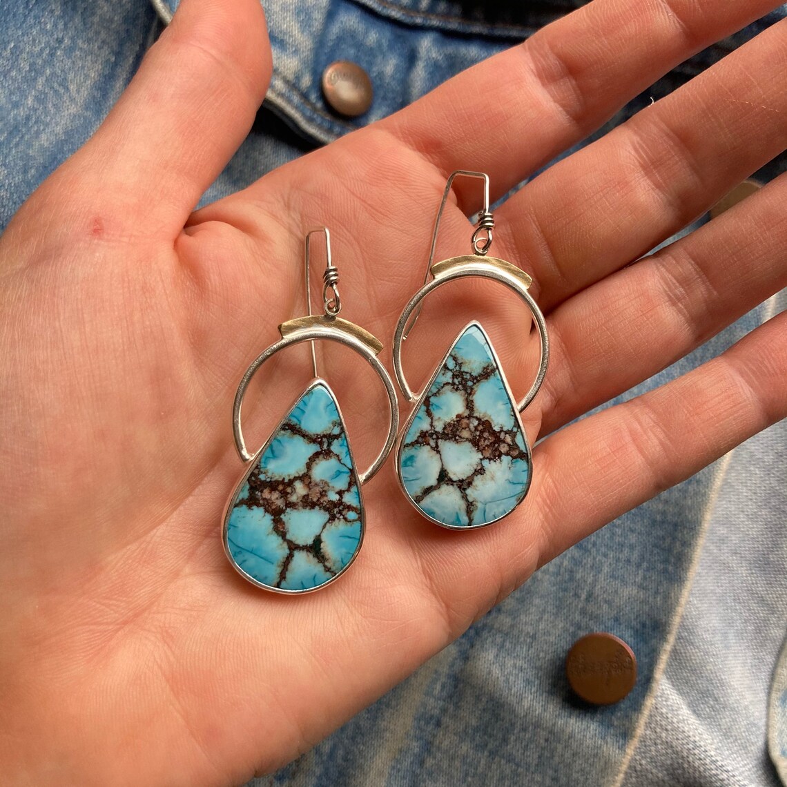 Gioielli Placcati Argento Orecchini Pendenti In Turchese Naturale – Pietra Blu, Forma A Goccia, Placcato | Gioielli Bohemien Gancio Argento - Foto 4