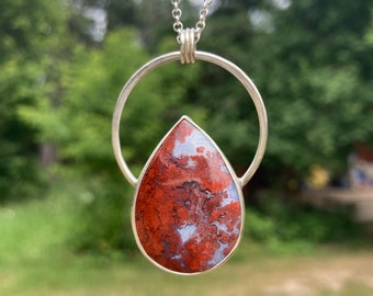 SALE* Red Moss Agate teardrop pendant, Handmade, one of a kind, Tumbled Heart Designs