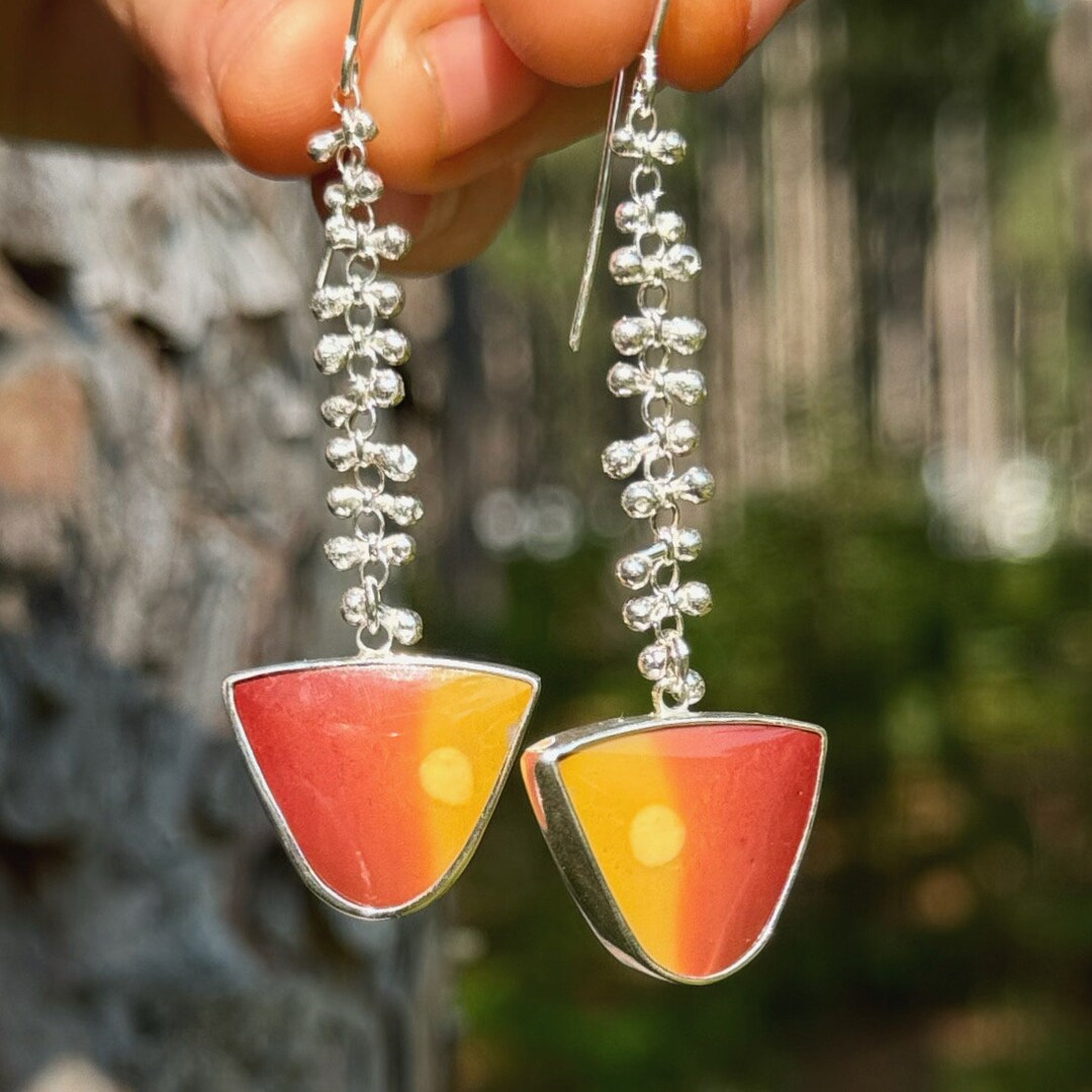 Fishbone Pin Mookaite Jasper fishbone Pin Drops, .925 Sterling Silver, Handmade ...