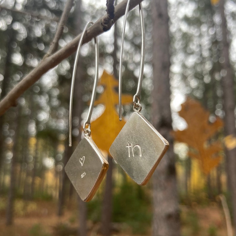 Turquoise drop earrings in sterling silver and 14k Gold fill, handmade, one of a kind, Tumbled Heart Designs image 4