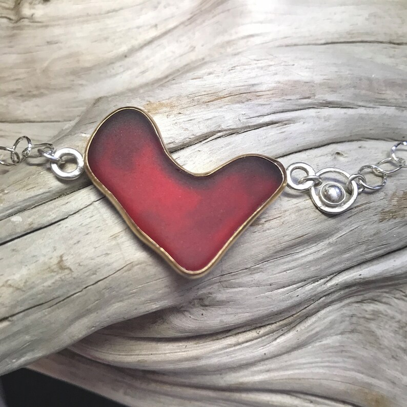 Bleeding Heart Beach Glass Pendant On Sterling Silver Chain W Lobster Clasp One Of A Kind Handmade In Minnesota
