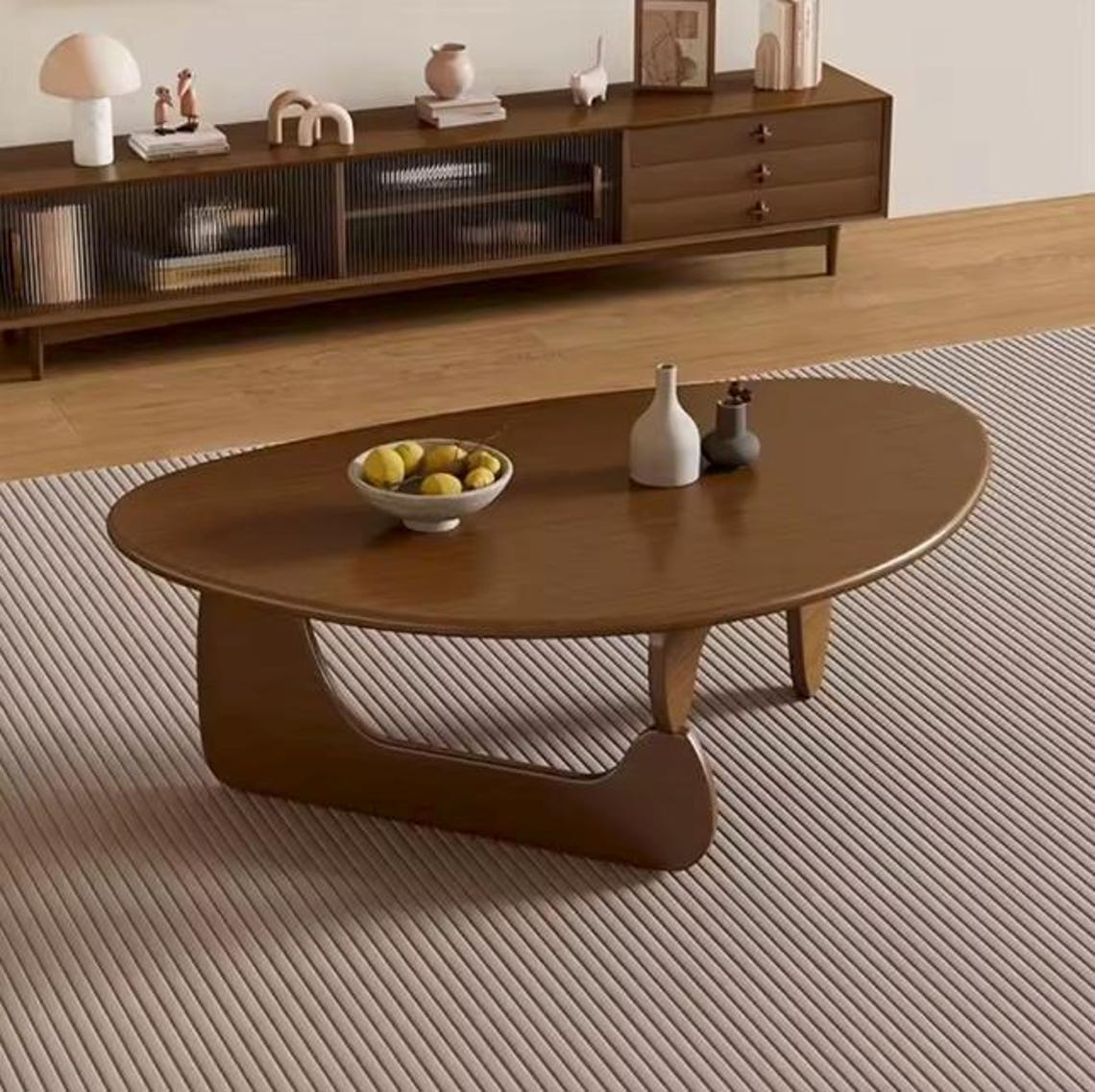 Walnut Coffee Table for Living Room, Triangle Solid Wood Mid-century ...