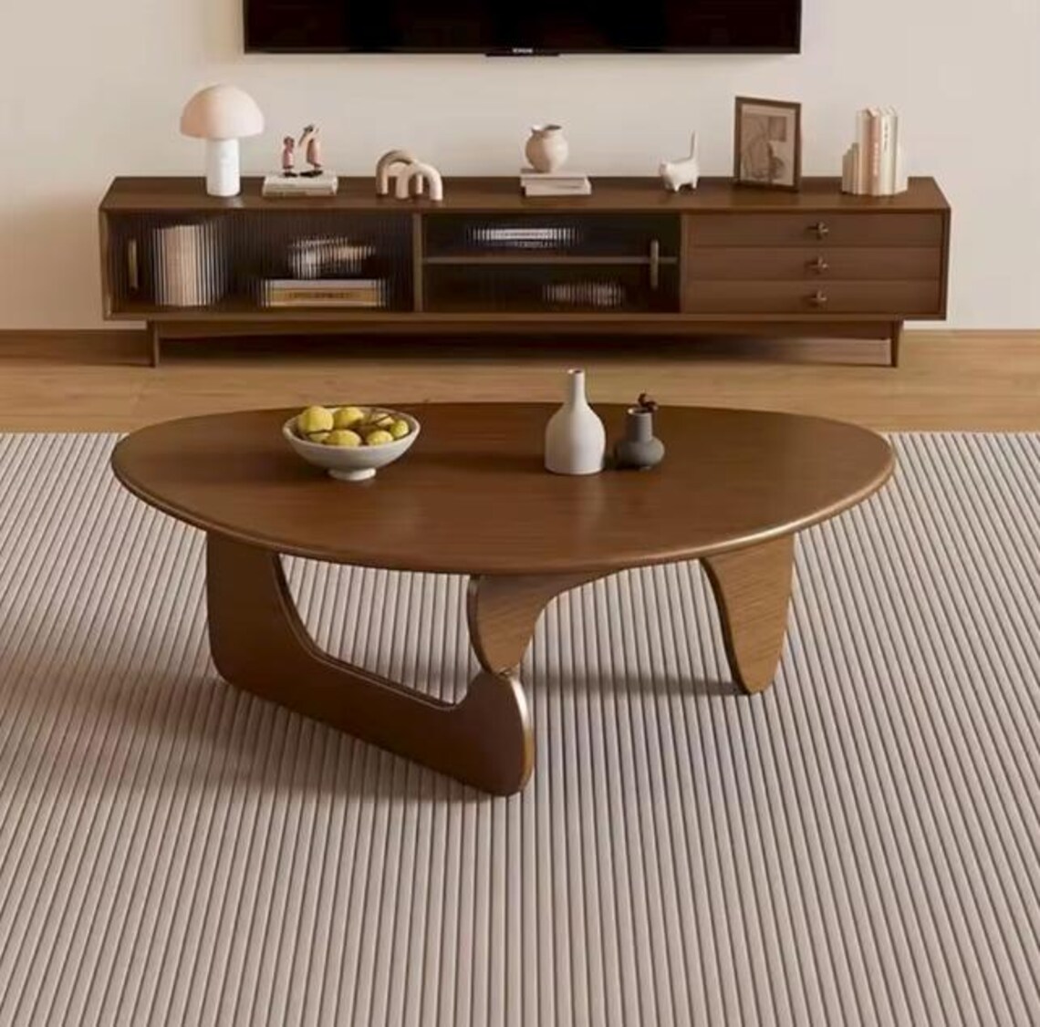 Walnut Coffee Table for Living Room, Triangle Solid Wood Mid-century ...