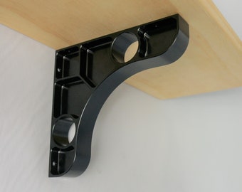 Two machined 1" wide black aluminum shelf brackets 5.75 x 6.25