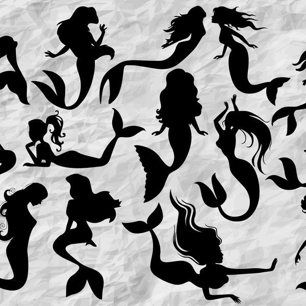 14 mermaids  SVG cut files,instant download, mermaids silhouettes, printable vector clip art, mermaids svg bundle