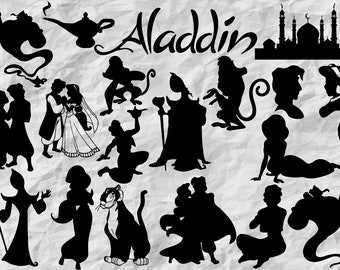 19 Aladdin svg cut files ,Aladdin clip arts, Silhouettes, printable vectors