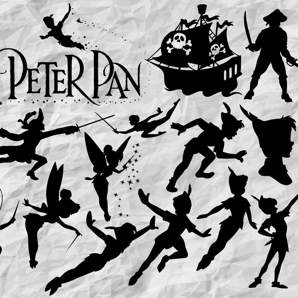 18 Peter Pan svg cut file, vector silhouettes, printable vector clip arts, Peter Pan SVG bundle