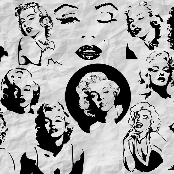 12 herunterladen Marilyn Monroe SVG geschnitten, sofort, druckbare Vektor-Cliparts, Marilyn Monroe Shirt Druck, Marilyn Monroe bundle