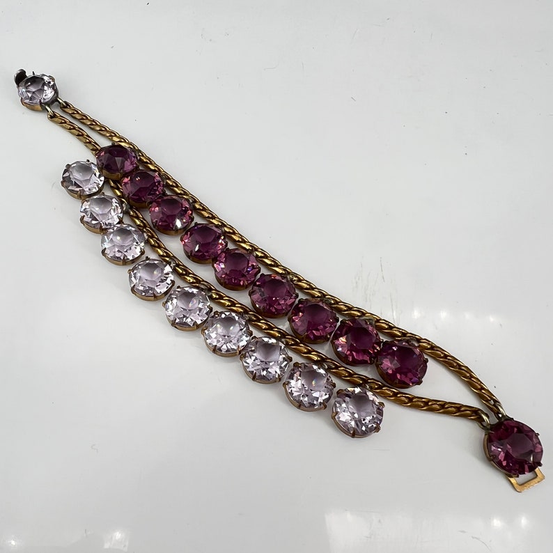Art Deco Violet Bracelet Headlight Rhinestones Purple image 4