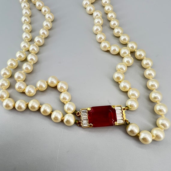 Vintage SAL Swarovski Red Art Deco Pearl Rhinesto… - image 4