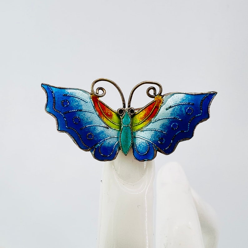 Enameled Butterfly Sterling Pin Brooch image 2